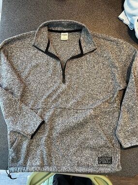 PINK Victoria's Secret Women's y2k inspired Heather Gray Half-Zip Pullover